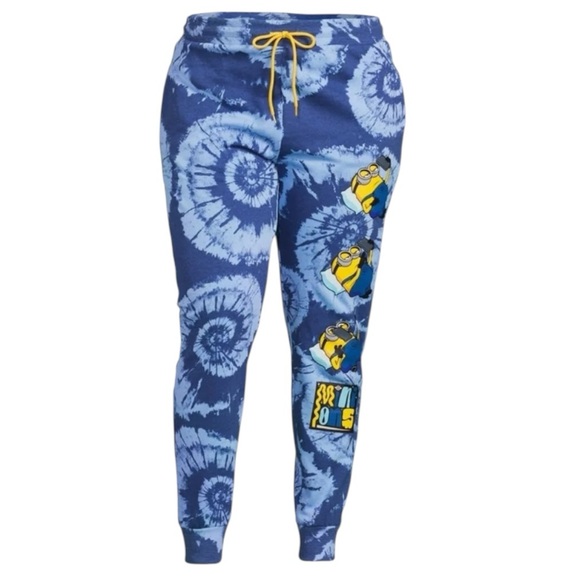 Minions Tie-Dye Sweatpants 3X Blue Yellow Drawstring Joggers Plus Size 3X - Picture 1 of 7